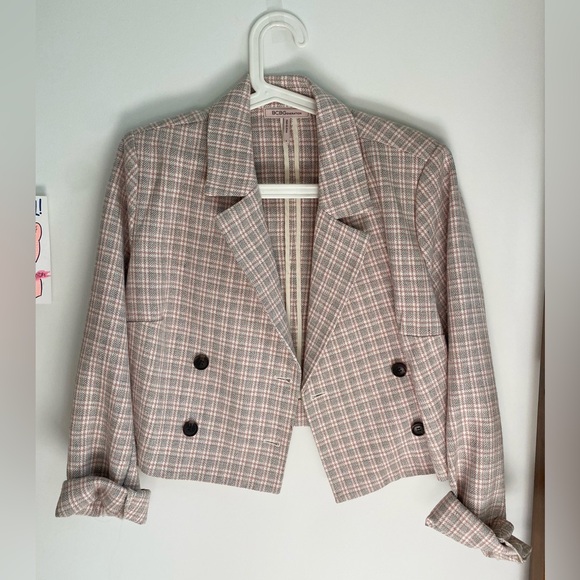 BCBG Double Breast, Pink, Plaid Cropped Blazer Size Small - Picture 1 of 9